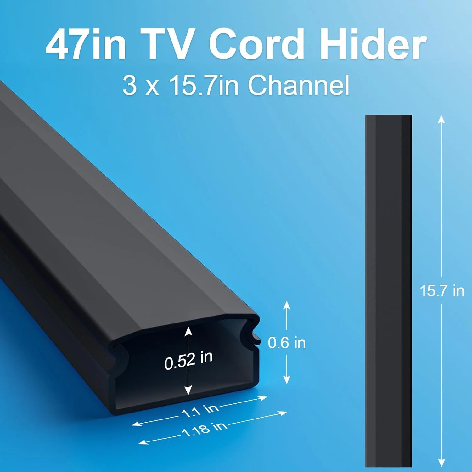 WarmHaven TV Cord Hider, 47In Cable Cover for 4 Cords, Wall Wire Concealer, Black D151