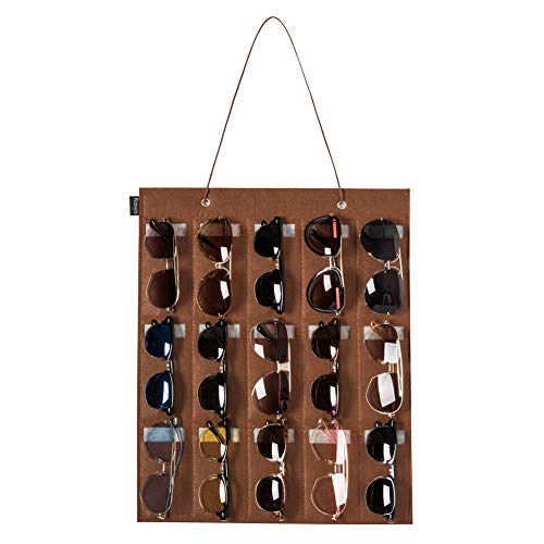 Sunglasses Dust-Proof Organizer Storage Wall Mounted Hanging Sunglasses Organizer 16 Slots Glasses Storage Organizer Holder (Grey Large)