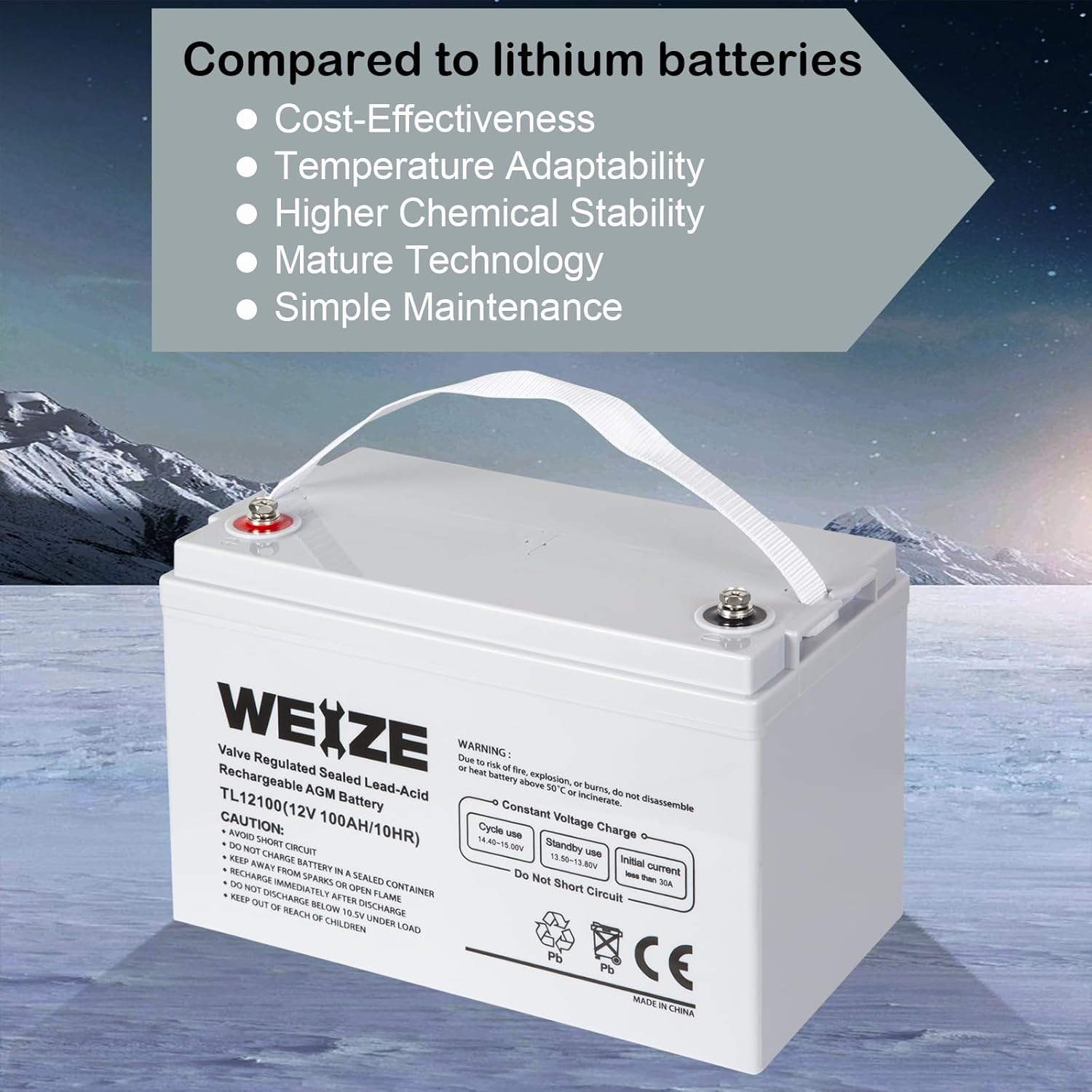 Weize 12 Volt 100Ah AGM Battery Deep Cycle Maintenance-Free for RV Solar Marine Z63482