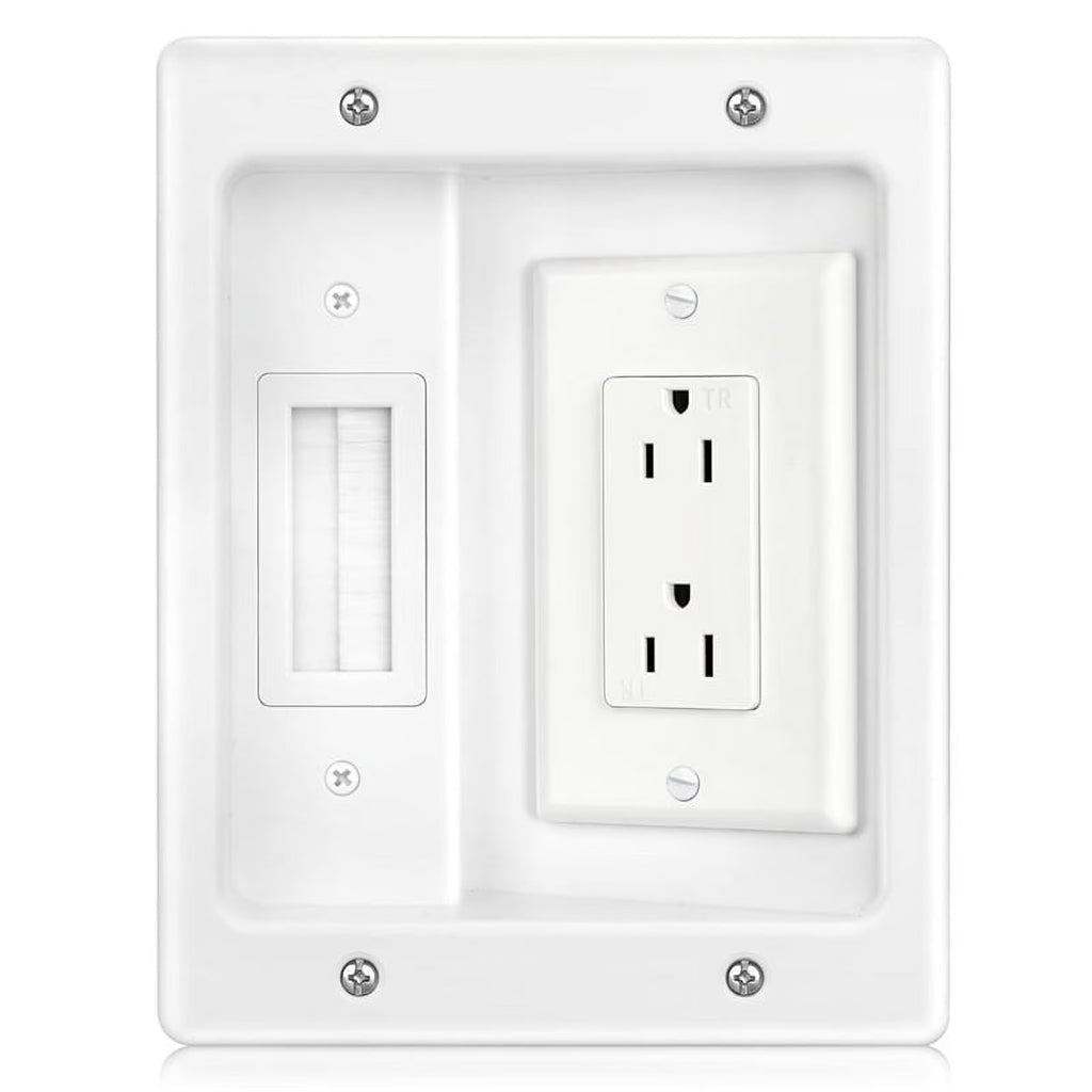 Recessed Outlet Box in Wall Cable Management Kit 15A 125V Hide TV Power Cables &amp; Low Voltage Wires Behind the Wall