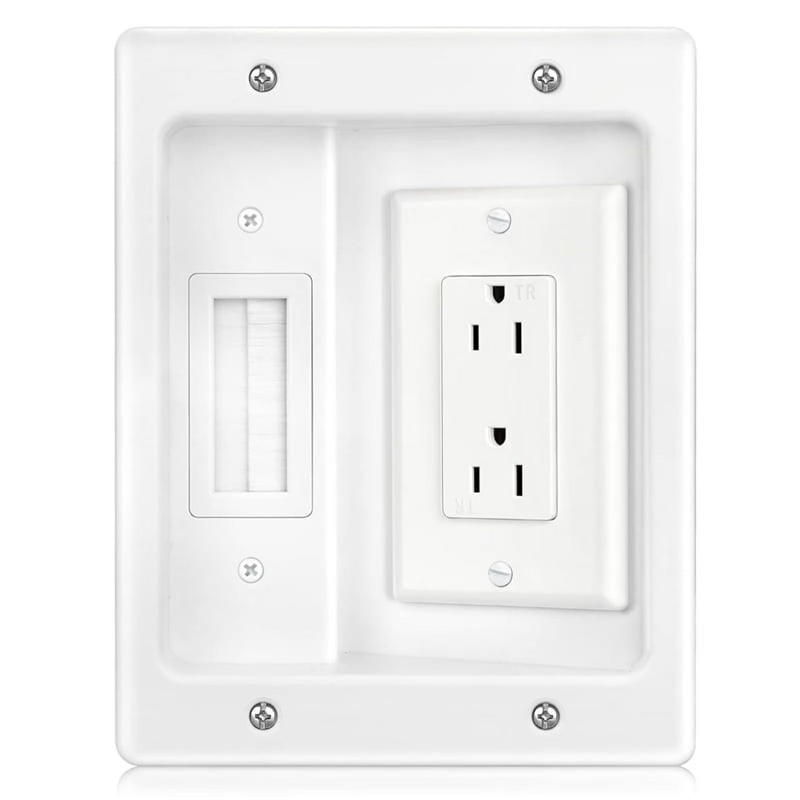 Recessed Outlet Box in Wall Cable Management Kit 15A 125V Hide TV Power Cables &amp; Low Voltage Wires Behind the Wall
