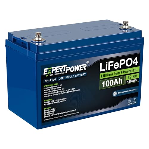 ExpertPower 12V 100Ah Lithium LiFePO4 Deep Cycle Rechargeable Battery | Bluetooth | 2500-7000 Life Cycles & 10-Year Lifetime | Built-in BMS | RV, Van, Solar, Trolling Motor, Overland, Off-Grid