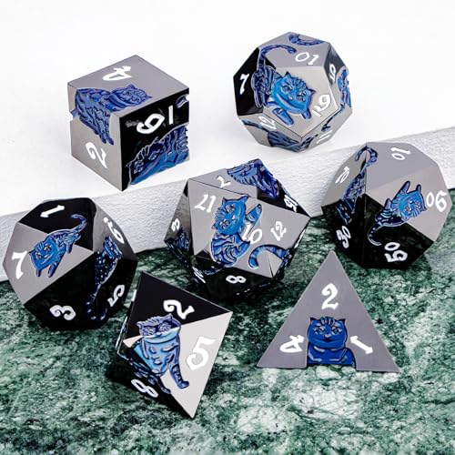 Metal DND Cat Dice 7PCS Polyhedral RPG Dice Set with Gift Case B373640