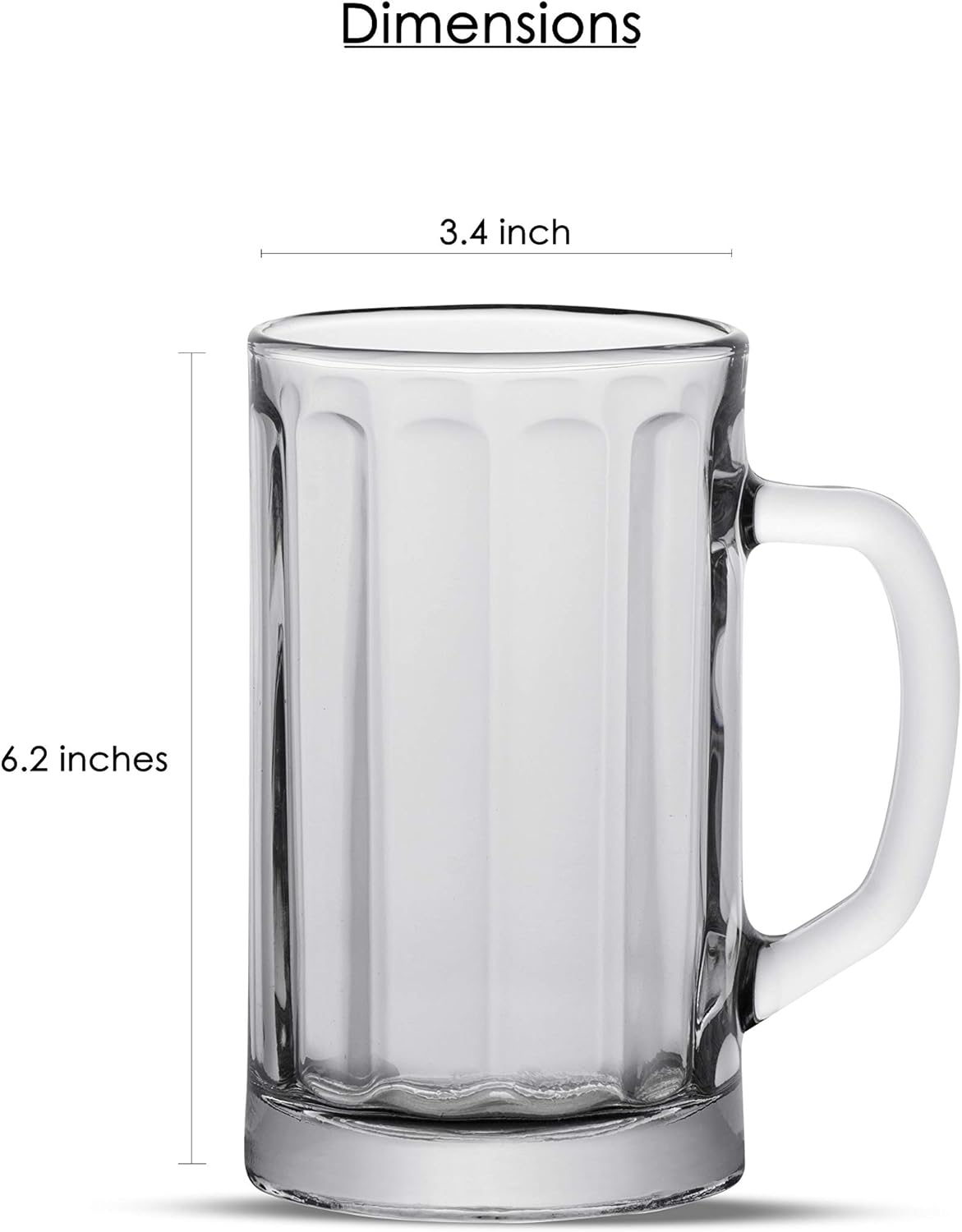Vikko 17 oz Beer Glass Mugs, Set of 6, Clear with Handle V847