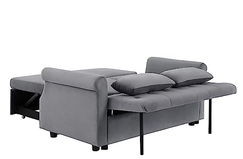 55" Button Tufted Upholstered Futon Loveseat Daybed Convertible Sofa Bed, Gray Velvet J646936