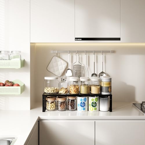 Expandable Stackable Spice Rack Organizer for Kitchen Countertop Cabinet, Metal, 2-Pack Black Medium H21921