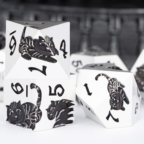 Metal DND Cat Dice 7PCS Polyhedral RPG Dice Set with Gift Case B373640