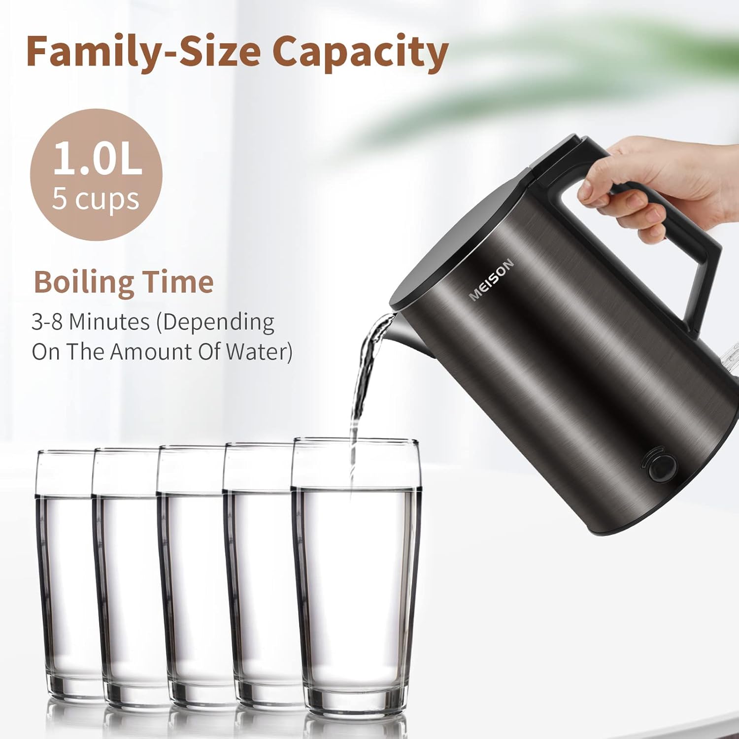 Electric Kettle Stainless Steel 1.0L Double Wall Cool Touch, Auto Shut-Off, Blue A927249