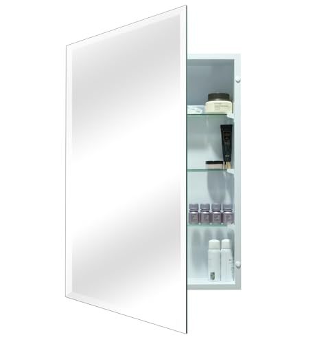 14"x24" Bathroom Medicine Cabinet with Mirror, Rectangular Beveled Frameless Mirror Cabinet,Wall Mounted Cabinet for Bathroom Toilet Kitchen,Recess or Surface Mount Installation