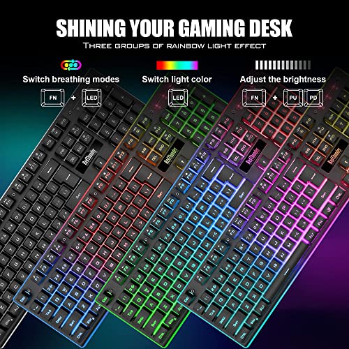 RedThunder K10 Wireless Gaming Keyboard and Mouse Combo, LED Backlit, Rechargeable, for PC Gamer (Black) T1424