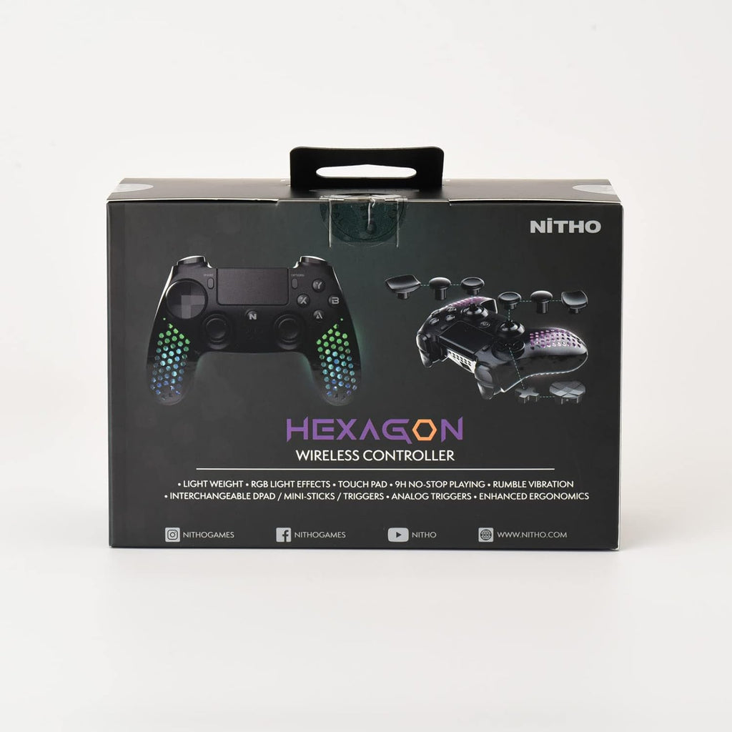 Nitho RGB Wireless Controller for PS4/PS5/PC/Android/iOS, Hexagonal Design Joystick with Vibration R4021