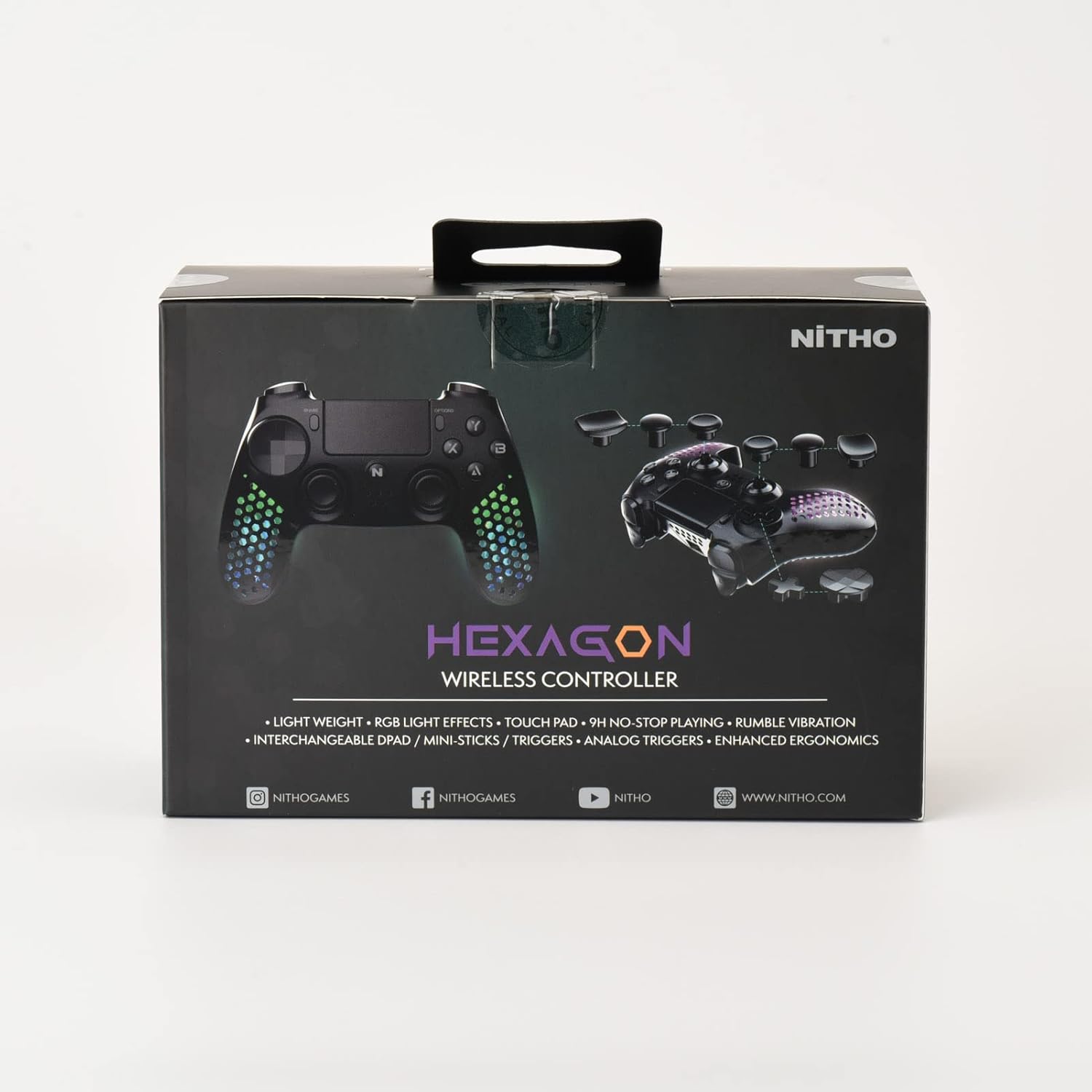 Nitho RGB Wireless Controller for PS4/PS5/PC/Android/iOS, Hexagonal Design Joystick with Vibration R4021