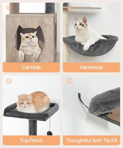 HOOBRO Cat Tree with Litter Box Enclosure, Wooden, 67.7" H I160