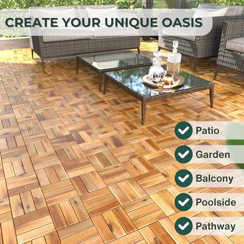 Interlocking Acacia Wood Deck Tiles 12x12" Outdoor Waterproof Patio Flooring K561