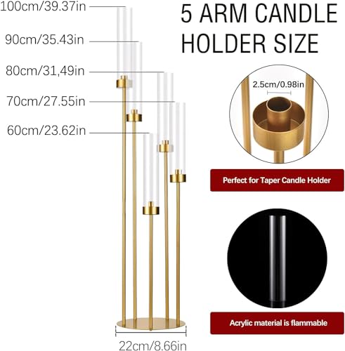 Matte Black 5 Arm Candelabra with Acrylic Shades for Table Centerpiece W6999
