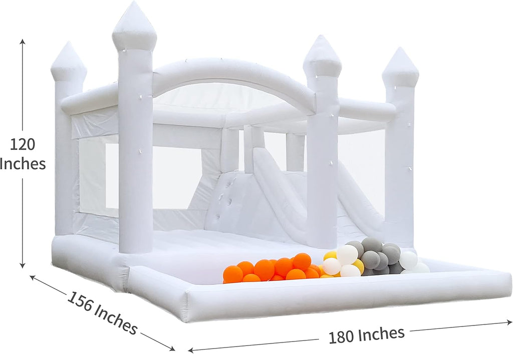 White Bounce House with Slide and Ball Pit for Kids K699024