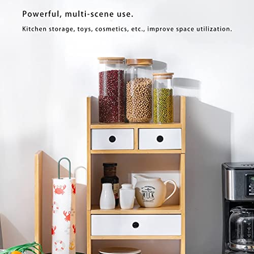 Bamboo Desktop Bookshelf with Drawer, Expandable Desk Organizer, 77x35cm F297155