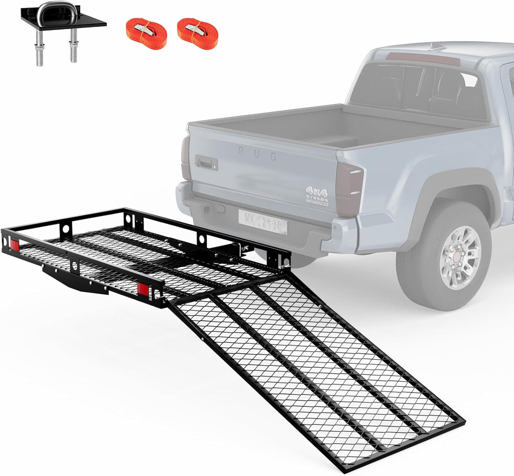 Mobility Scooter Carrier, 500 LBS Capacity Wheelchair Carrier Hitch Mount with Foldable Ramp, Stabilizer & Straps, Heavy-Duty Hitch Carrier for Mobility Scooter, Lawn Mower & Snow Blower