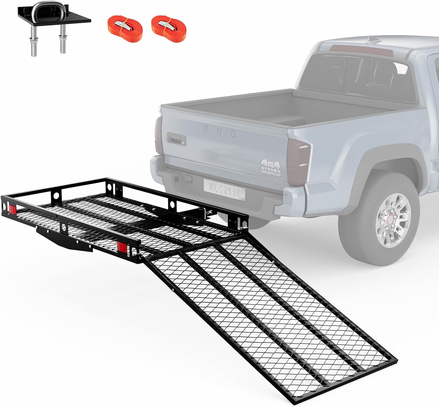 Mobility Scooter Carrier, 500 LBS Capacity Wheelchair Carrier Hitch Mount with Foldable Ramp, Stabilizer & Straps, Heavy-Duty Hitch Carrier for Mobility Scooter, Lawn Mower & Snow Blower