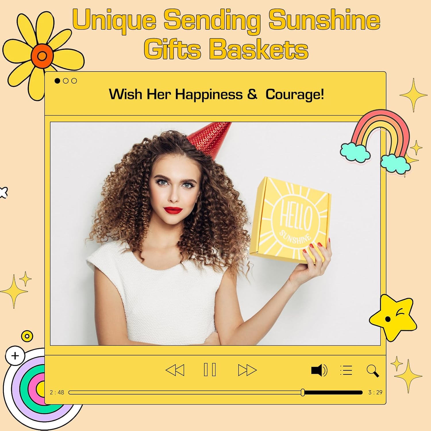 Sunshine Gift Basket for Women - Birthday Cheer Up Box for Sister Friend X5728