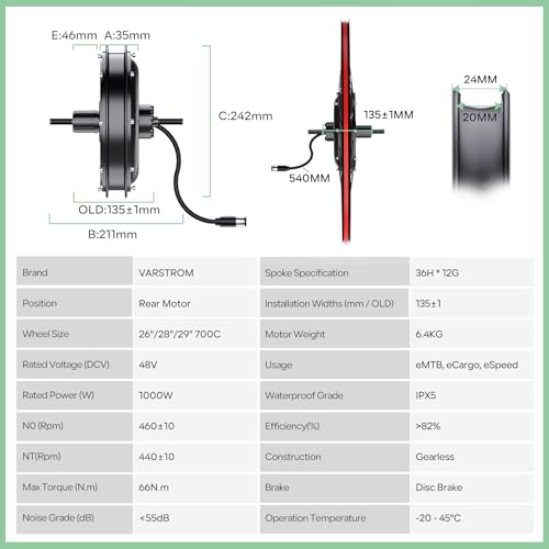 Ebike Conversion Kit 48V 1000W Brushless Rear Hub Motor for 135-142mm Dropout H689265