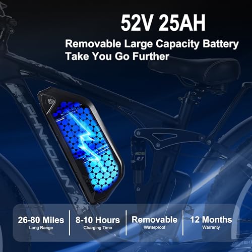Seeker24 3000W Peak Dual Motor Fat-Tire Electric Bike for Adults, 52V 25AH, Full Suspension K89163