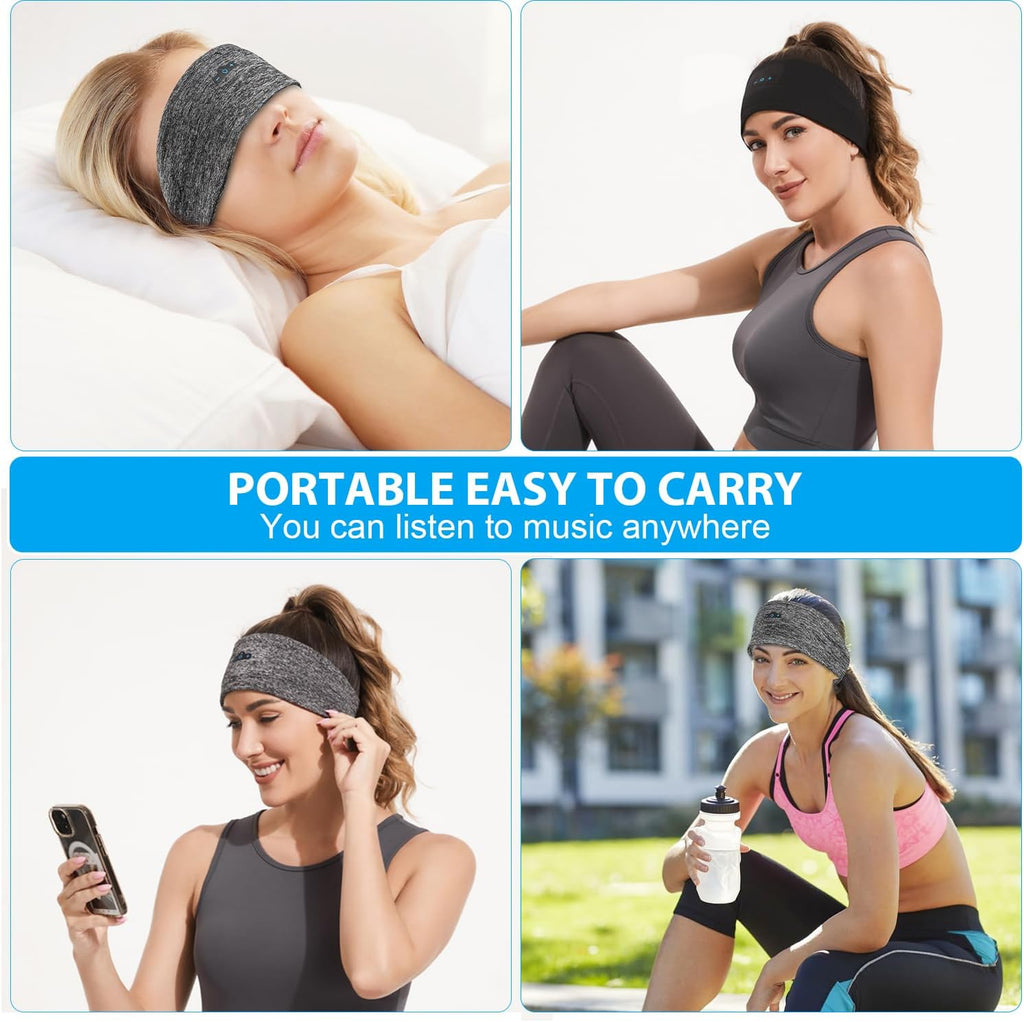Bluetooth 5.2 Sleep Headphones Headband with Mic, 12H Playtime, Black & Grey A383