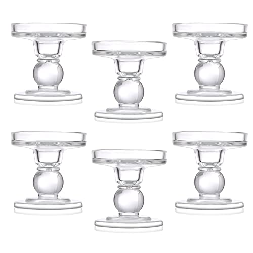 6 Pcs Glass Candle Holders for Pillar Candles Taper Candlestick Holders Unity Candle Stand for Formal Events, Wedding Table Centerpiece, Church, Holiday Decor (Clear)