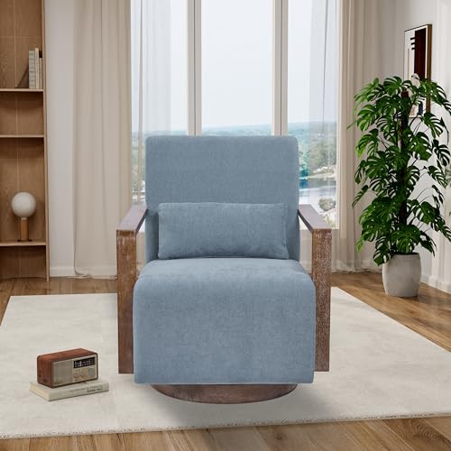 Swivel Accent Chair with Solid Wood Armrests, Beige V9687
