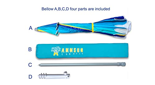 AMMSUN 7.5ft Heavy Duty Beach Umbrella with Sand Anchor & Tilt, UV50+ T584