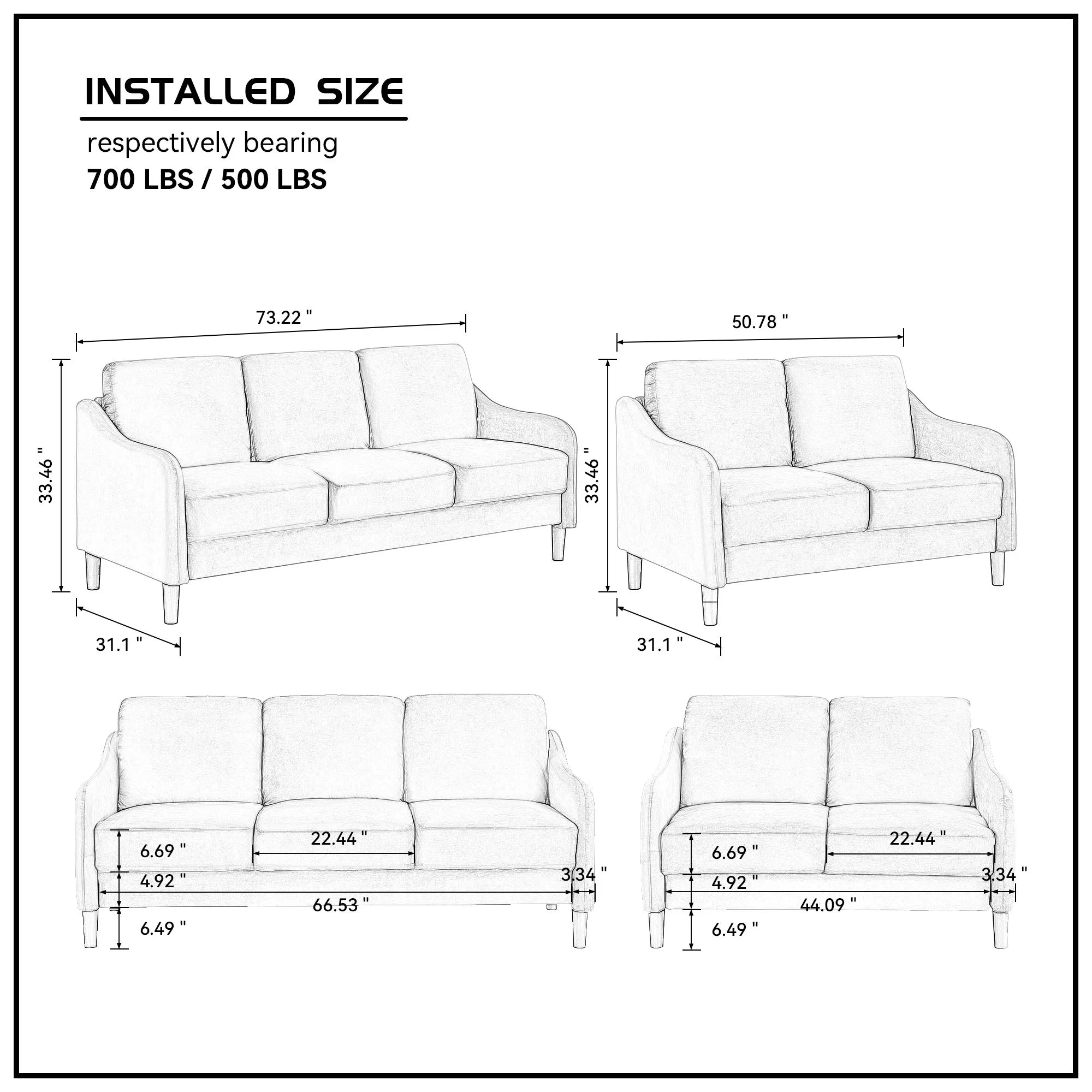 YC 51.5" Loveseat Sofa Small Couch for Small Space, Beige G279695