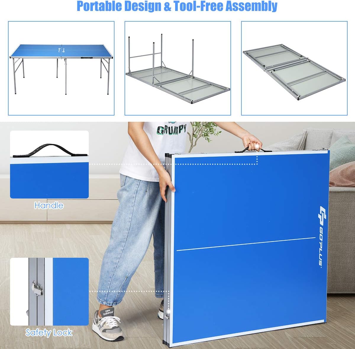 Goplus Foldable Ping Pong Table with Net, 2 Paddles and Balls C97218