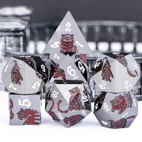 Metal DND Cat Dice 7PCS Polyhedral RPG Dice Set with Gift Case B373640
