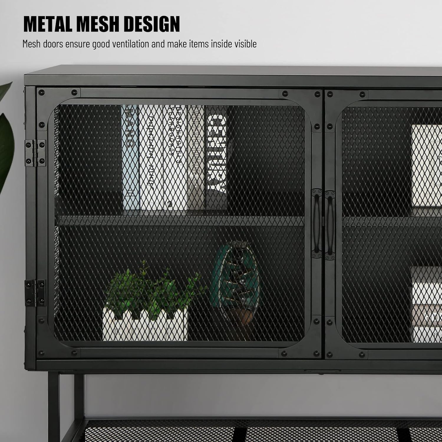 LUMISOL Industrial Cabinet Console Table with 2 Mesh Doors and Adjustable Shelf N2446