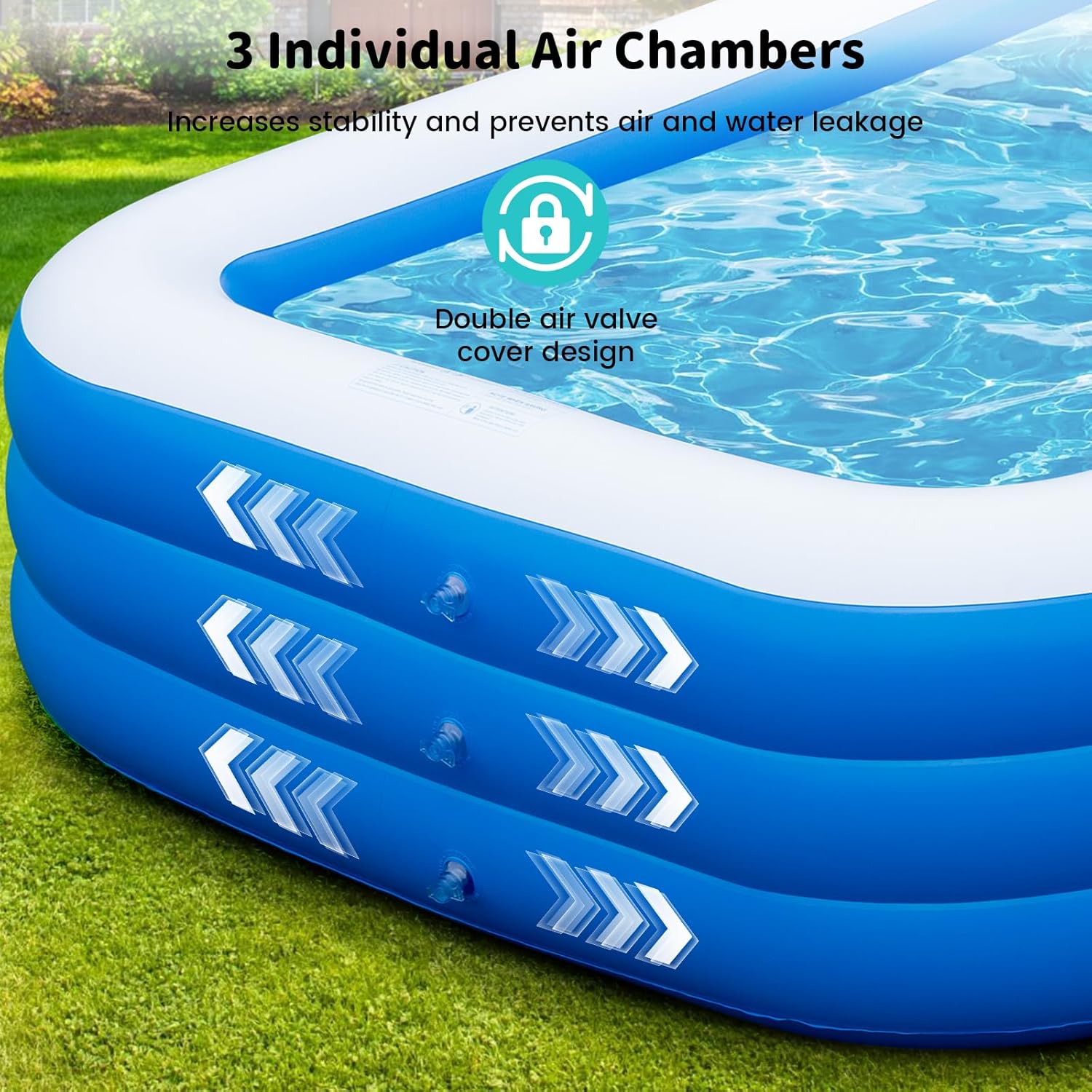 azamine Extra Large Inflatable Pool for Adults with Pump, Outdoor Family Swimming Pool Y4007