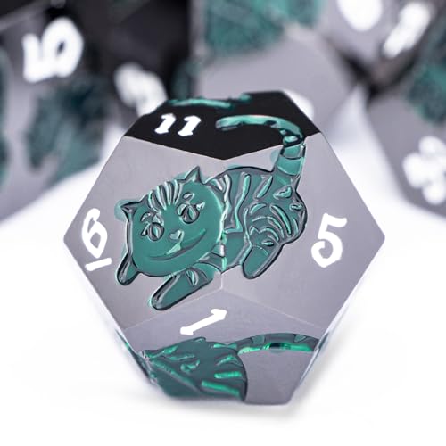 Metal DND Cat Dice 7PCS Polyhedral RPG Dice Set with Gift Case B373640