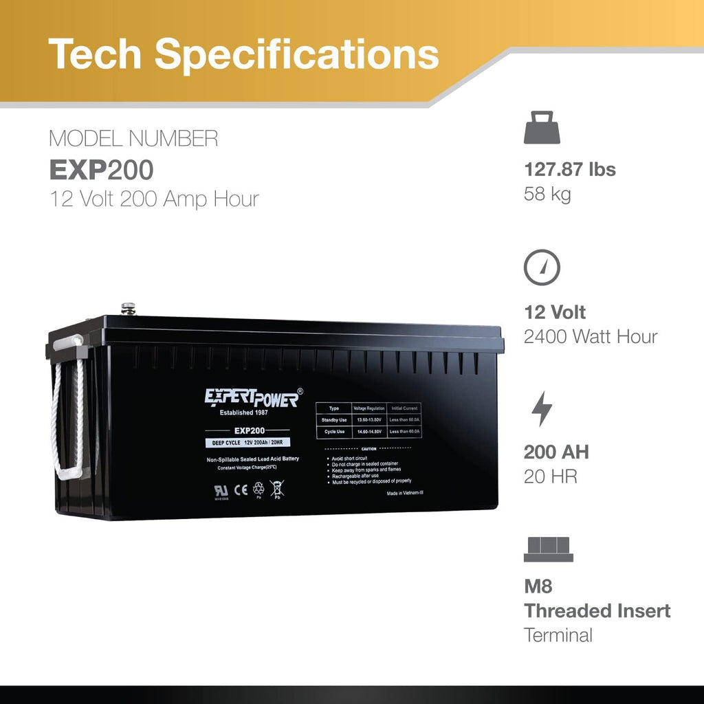 ExpertPower 12V 200Ah Sealed Lead Acid Deep Cycle Battery W548