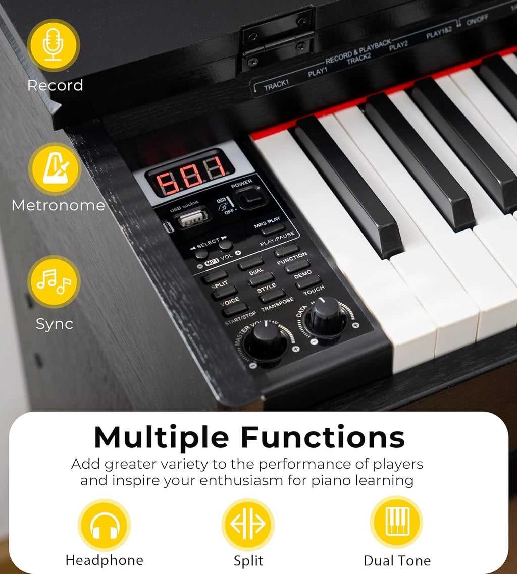 Vangoa Digital Piano 88 Keys Weighted Hammer Action with Stand and Pedals R633136