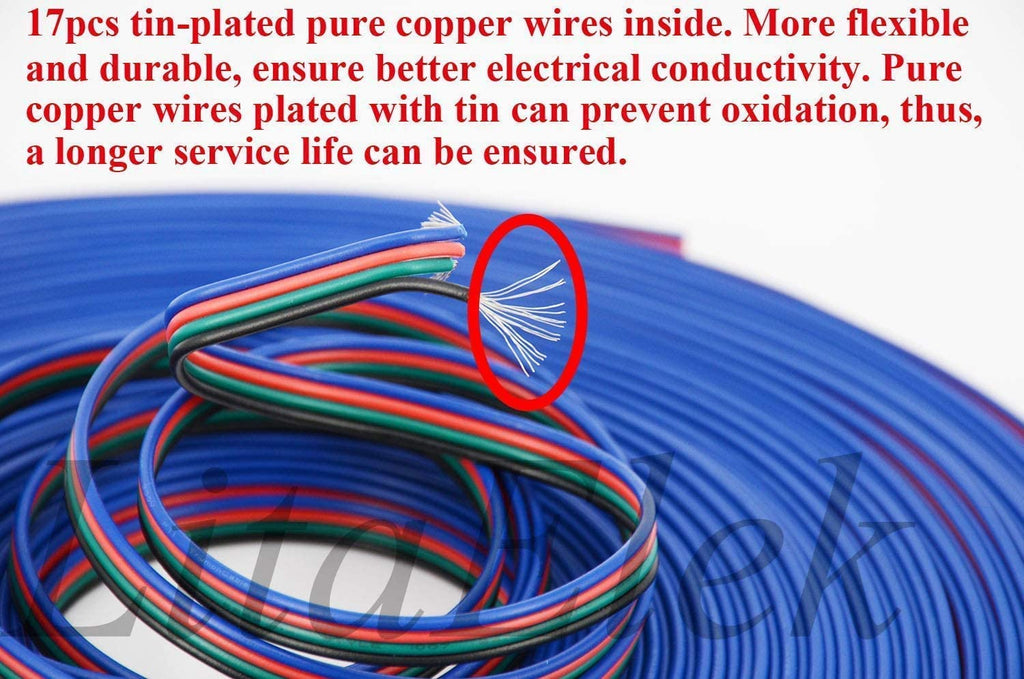 22AWG 10m RGB LED Strip Extension Cable 4 Pin Connector for SMD 5050 3528 2835 V52348