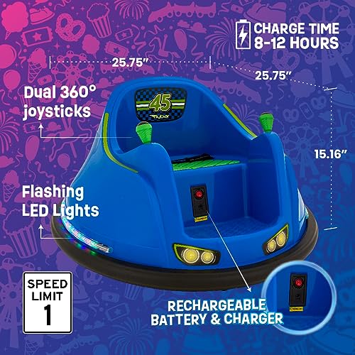 Flybar FunPark 6V Bumper Car for Toddlers, Ages 1.5-4 Years, LED Lights, 360 Degree Spin R698