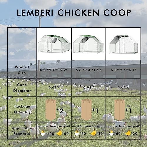 LEMBERI Large Chicken Coop Walk-in Poultry Cage with Waterproof Cover T233
