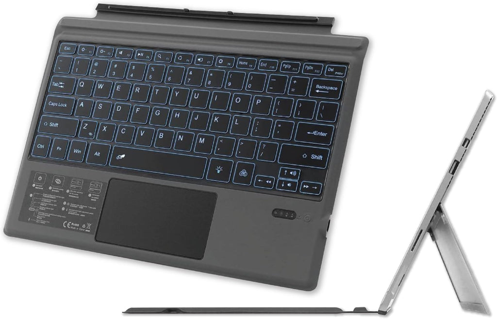 Wireless Keyboard Type Cover Trackpad Mouse Replacement for Microsoft Surface Pro 7 Pro 6 Pro 5 Pro 4 Pro 3 Bluetooth 7-Color LED Backlit Ultra-Slim Rechargeable Battery Multi-Touch