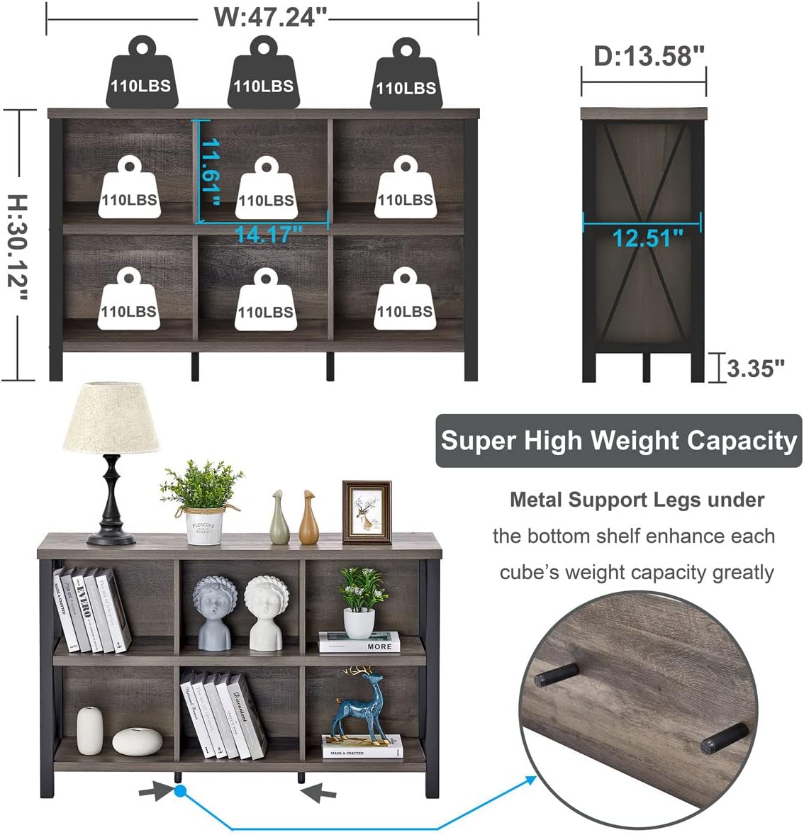 FATORRI Industrial Cube Bookcases and Bookshelves Walnut Brown U5827