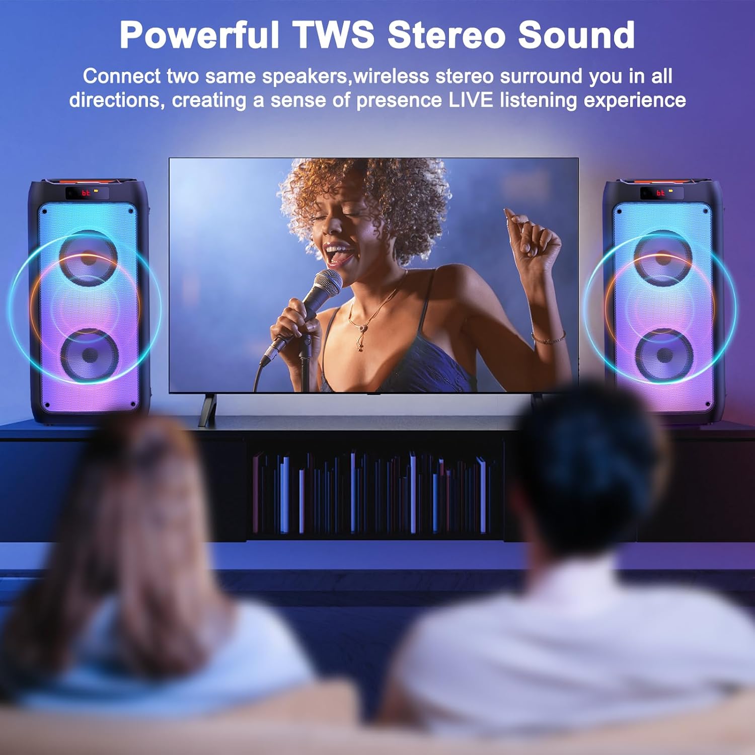 Karaoke Machine with 2 Wireless Microphones, Portable Bluetooth Speaker with Disco Lights M877320
