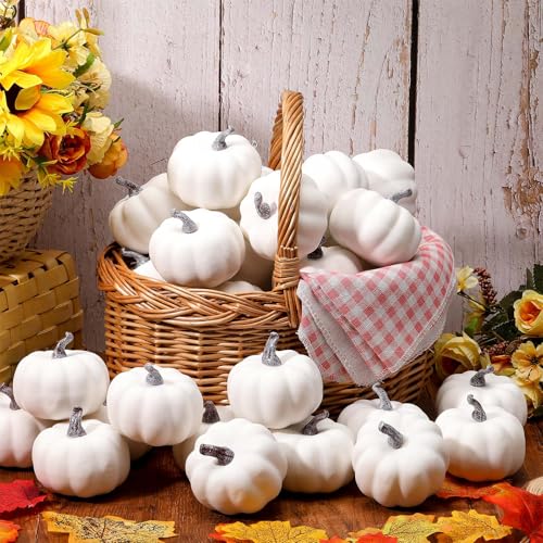 Liliful 50 Pcs 3.15 Inch Artificial Foam Pumpkins for Fall Halloween Decor D78141