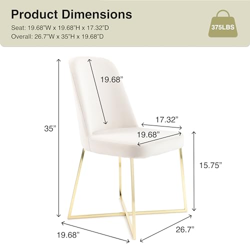 Well Woven Rachelle Velvet Accent Chairs Set of 2 Ivory with Gold Metal Legs J854358