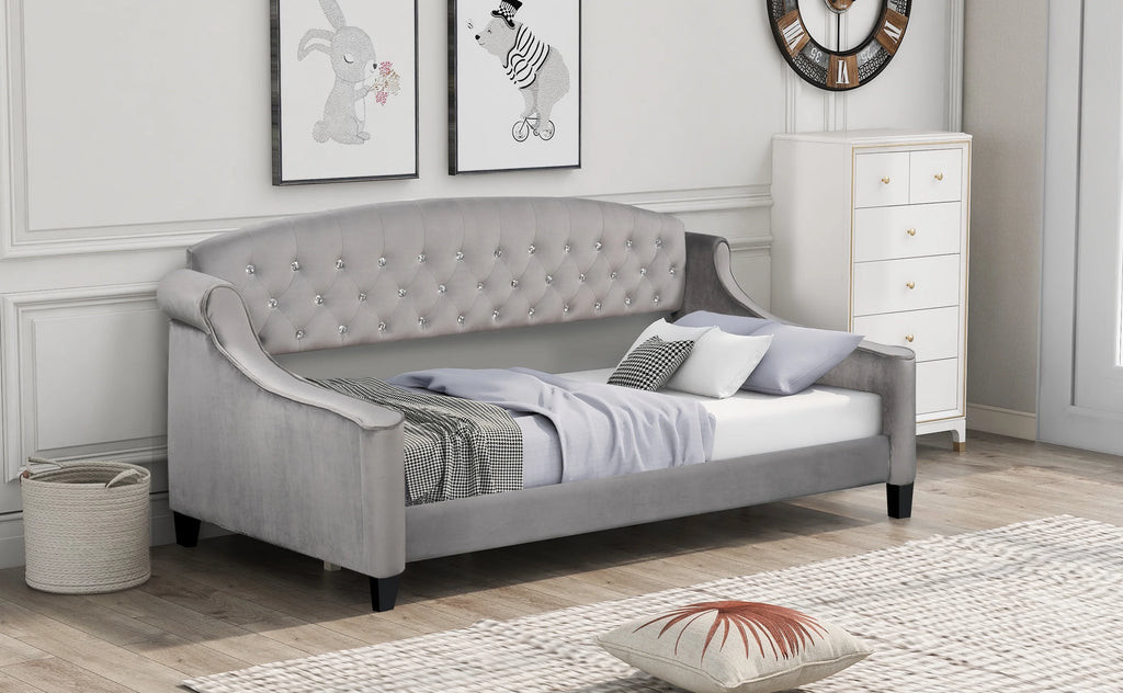 Euroco Twin Size Tufted Button Daybed Gray X460649
