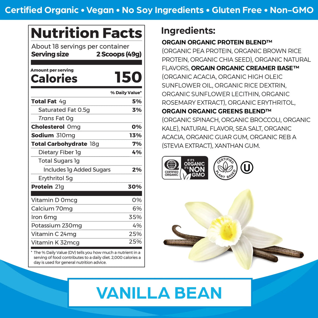 Orgain Organic Vegan Protein & Greens Powder, Vanilla, 1.94lb M81895