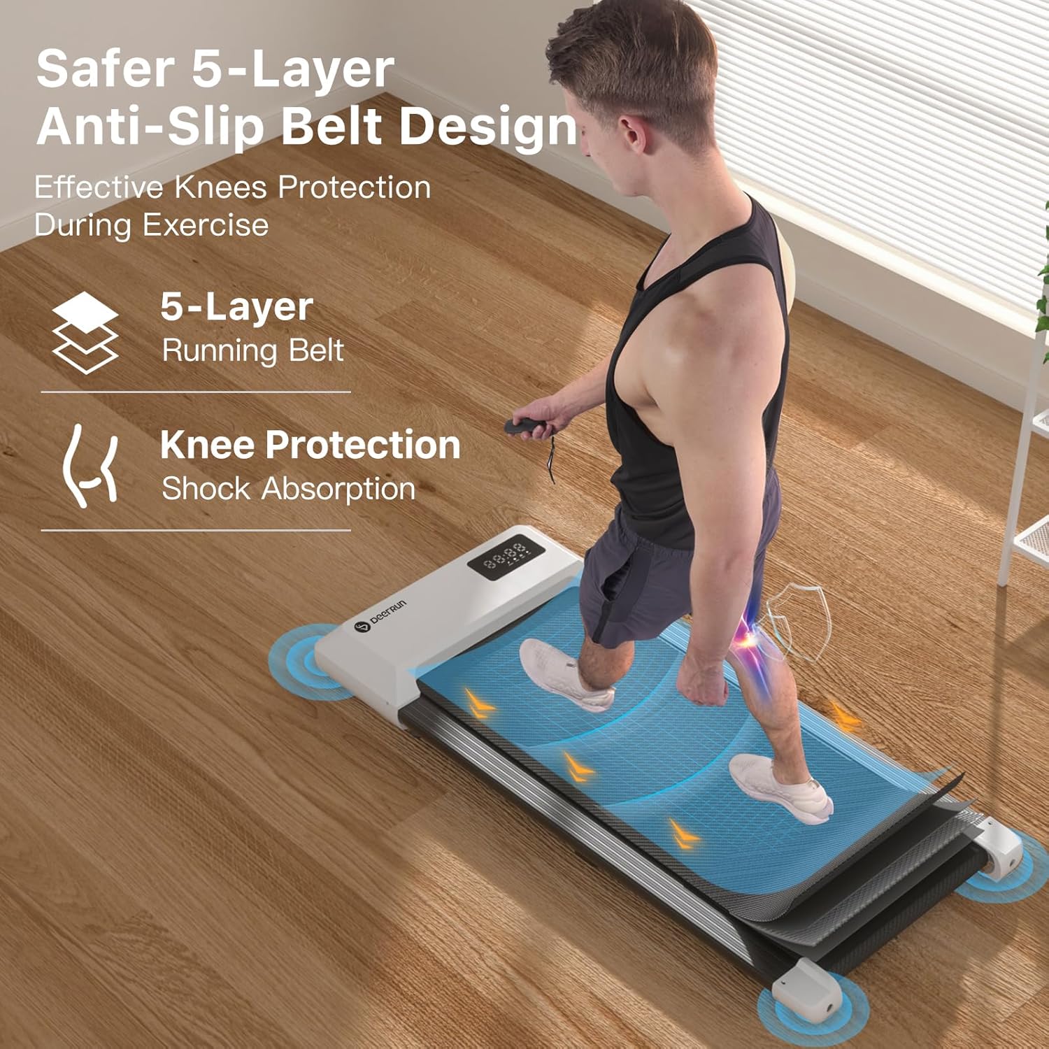DeerRun Walking Pad Treadmill, 2 in 1 Under Desk, 265lbs Capacity, LED with Wheels T9641