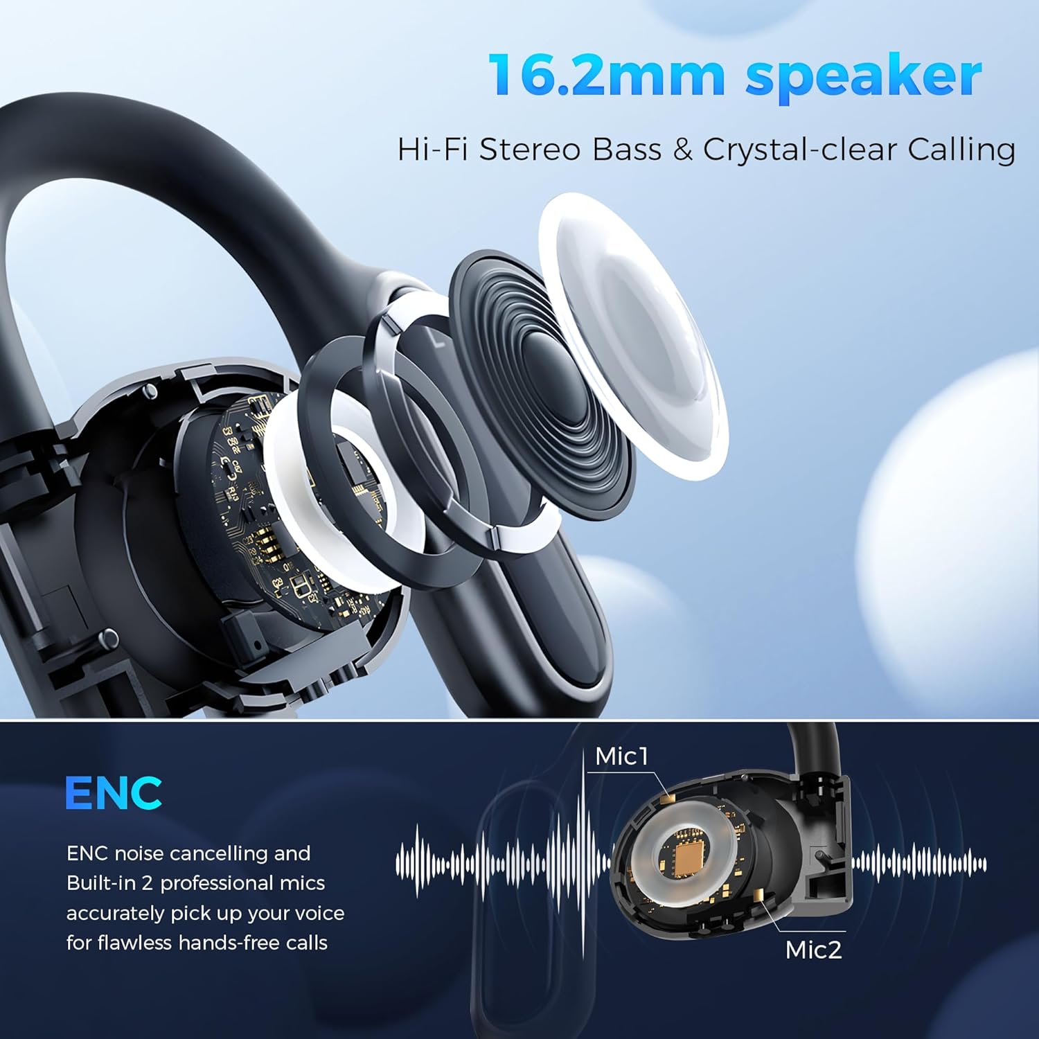 Open Ear Earbuds Wireless Bluetooth Headphones with 2 Microphones U54136